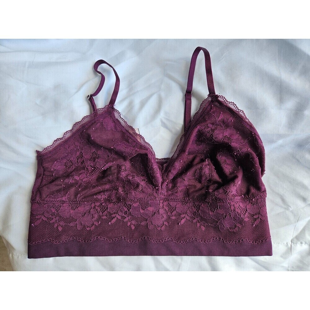 VS floral‎ lace unlined triangle bralette NEW Med Burgany (Wine)